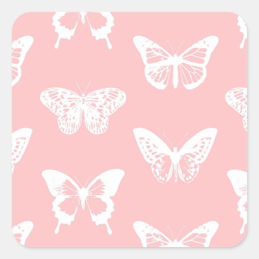 Schmetterlingskizze, Muschel pink und weiß Quadratischer Aufkleber (Vorderseite)