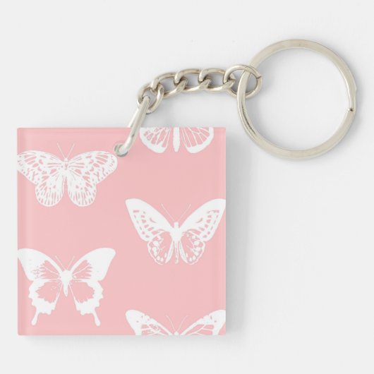 Schmetterlingskizze, Muschel pink und weiß Schlüsselanhänger (Rückseite)