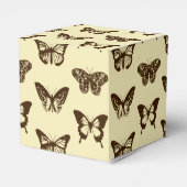 Schmetterlingskizze, schokoladenbraun auf Beige Geschenkschachtel (Rückseite)