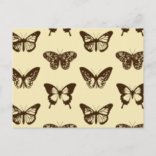 Schmetterlingskizze, schokoladenbraun auf Beige Postkarte
