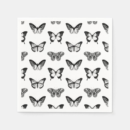 Schmetterlingskizze, schwarz-weiß serviette (Vorderseite)