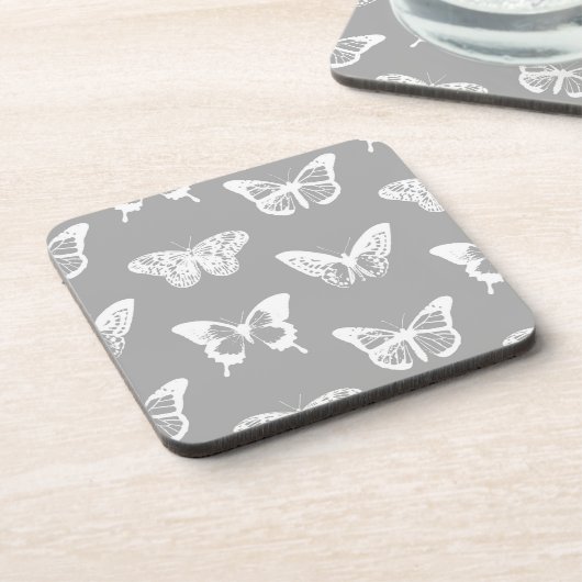 Schmetterlingskizze, silbergrau und weiß untersetzer (Linke Seite)