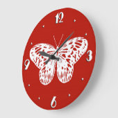 Schmetterlingskizze, tiefrot und weiß große wanduhr (Winkel)