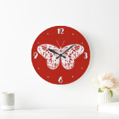 Schmetterlingskizze, tiefrot und weiß große wanduhr (Zuhause)