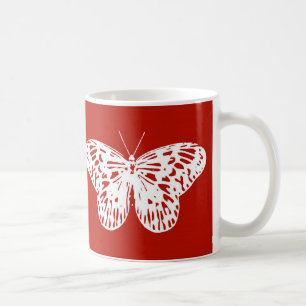 Schmetterlingskizze, tiefrot und weiß kaffeetasse