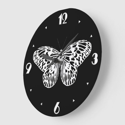 Schmetterlingskizze, weiß und schwarz große wanduhr (Winkel)