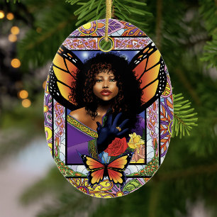 Schmetterlingskönigin-Fee Buntglas Violett Keramik Ornament