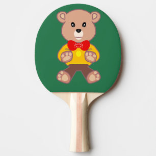 Schmetterlingskrawatten-Teddybär auf Grün Tischtennis Schläger