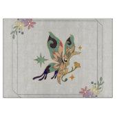 Schmetterlingskunst, beige Blumengrafik Schneidebrett (Vorderseite)