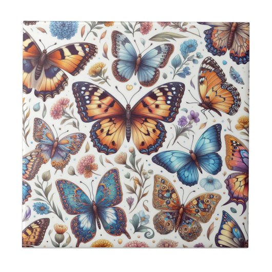 Schmetterlingskunst-Blume Fliese (Vorderseite)