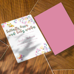 Schmetterlingsküsse und Babywünsche Rosa Babyparty Einladung