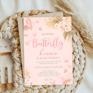Schmetterlingsküsse & Wünsche Rosa Florale Babypar Einladung