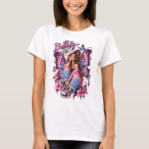 Schmetterlingsmädchen – Rosa und violette Fantasie T-Shirt