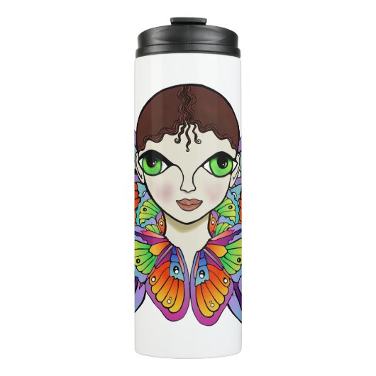 Schmetterlingsmädin Frauenspitze Thermosbecher (Vorderseite)