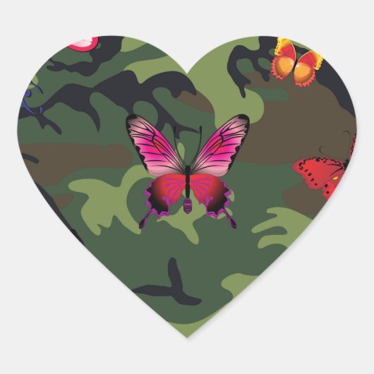 Schmetterlingsmarouflage Herz-Aufkleber (Vorderseite)