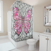 Schmetterlingsmosaik - Märchenrosa und Grau Duschvorhang (Beispiel)