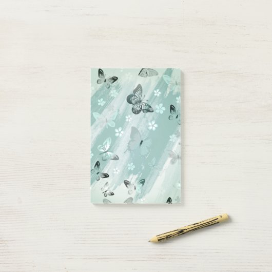 Schmetterlingsmuster 9 post-it klebezettel (Auf Schreibtisch)