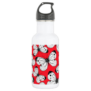 Schmetterlingsmuster aus Kohl in Rot Edelstahlflasche
