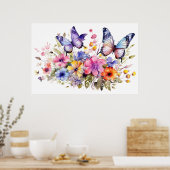 Schmetterlingsmuster der Blume Poster (Küche)