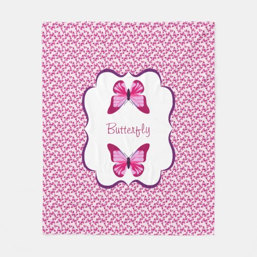 Schmetterlingsmuster Hübsch Pink Lila Fleecedecke (Vorderseite)