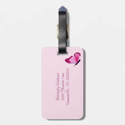 Schmetterlingsmuster Hübsch Pink Lila Gepäckanhänger (Rückseite vertikal)