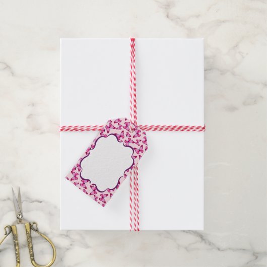 Schmetterlingsmuster Hübsch Pink Lila Geschenkanhänger (Mit Garn)