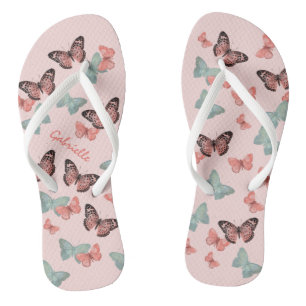 Schmetterlingsmuster Korallenrosa & Türkis - Perso Badesandalen