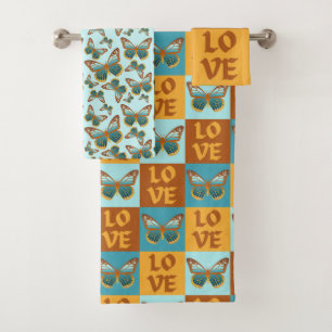 Schmetterlingsmuster-Liebe Blau und Orangen Grad Badhandtuch Set