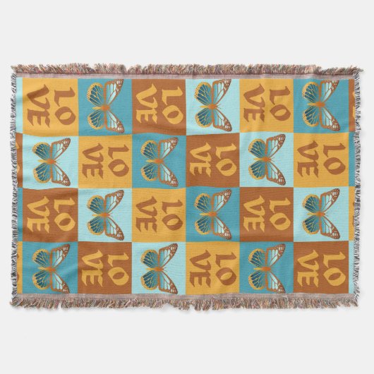 Schmetterlingsmuster-Liebe | Blau und Orangen Grad Decke (Vorderseite)