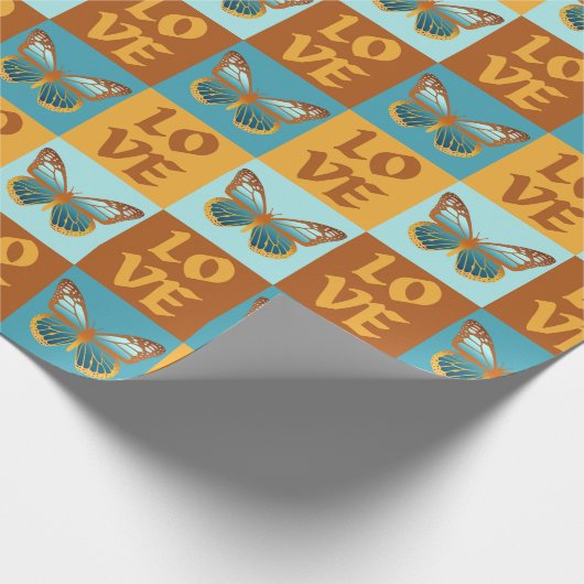 Schmetterlingsmuster-Liebe | Blau und Orangen Grad Geschenkpapier (Ecke)
