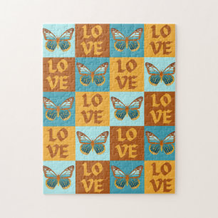 Schmetterlingsmuster-Liebe Blau und Orangen Grad Puzzle