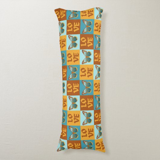 Schmetterlingsmuster-Liebe | Blau und Orangen Grad Seitenschläferkissen (Vorderseite Vertikal)