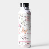 Schmetterlingsmuster mit Name und Monogramm Trinkflasche (Links)
