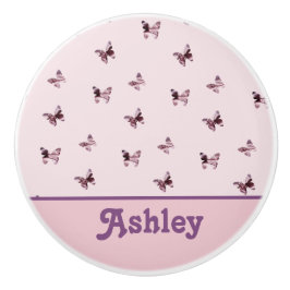 Schmetterlingsmuster Schönes Rosa und Lila Tier Keramikknauf