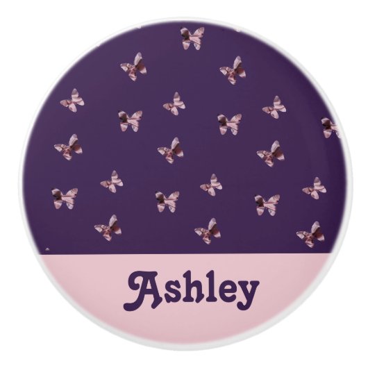 Schmetterlingsmuster Schönes weibliches Pink-Tier Keramikknauf (Vorderseite)