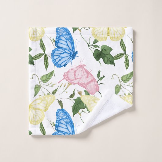 Schmetterlingsmuster Wiese Badhandtuch Set (Waschlappen)
