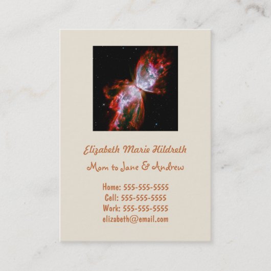 Schmetterlingsnebel in der Skorpiuskonstellation Telefonnummerkarte (Vorderseite)