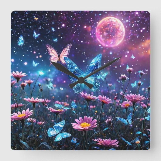 Schmetterlingsparadies Quadratische Wanduhr (Vorderseite)