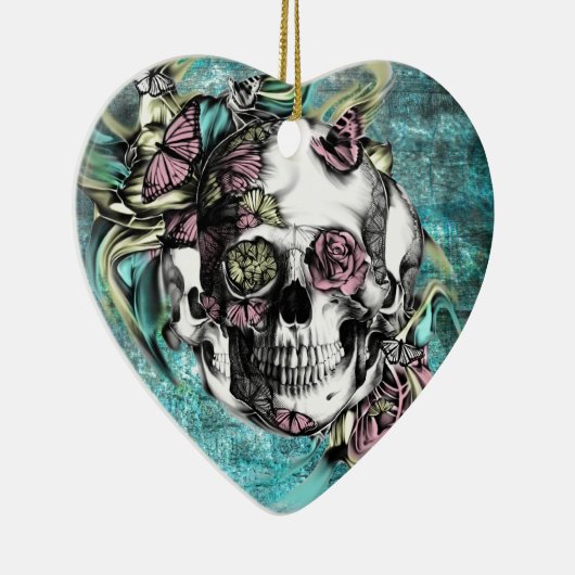 Schmetterlingsrauchschädel in blauem rosa und gelb keramikornament (Rechts)