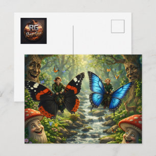 Schmetterlingsreiter-Elfen, verzauberte Wald-Fanta Postkarte