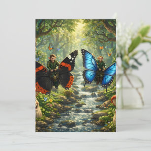 Schmetterlingsreiter-Elfen, verzauberter Wald Feiertagskarte