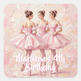 Schmetterlingsrosa Ballerina Geburtstag  Quadratischer Aufkleber