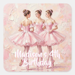 Schmetterlingsrosa Ballerina Geburtstag Quadratischer Aufkleber
