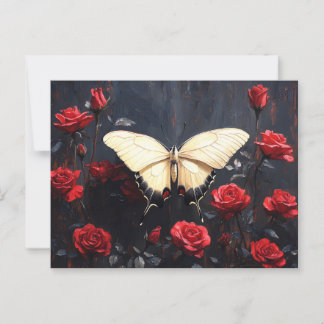 Schmetterlingsruhen unter dynamischen Rote Rosen Postkarte