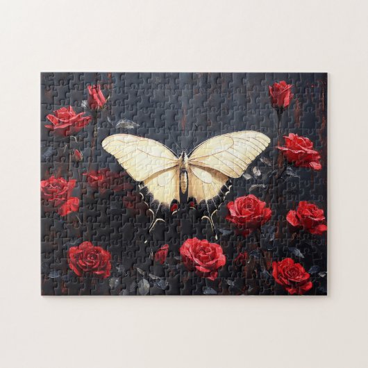 Schmetterlingsruhen unter dynamischen Rote Rosen Puzzle (Horizontal)