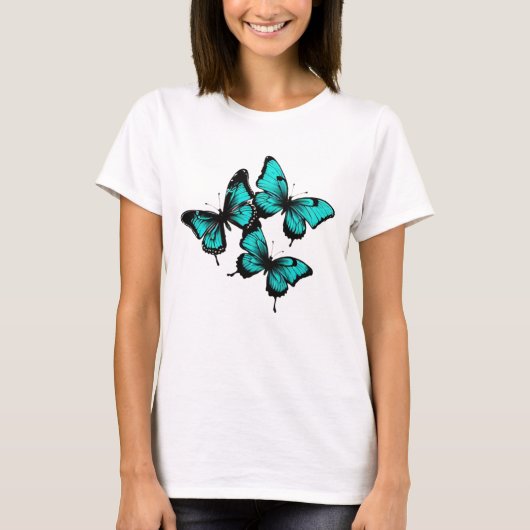 Schmetterlingsschmetterlinge farbenfrohe Aquamarin T-Shirt (Vorderseite)