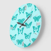 Schmetterlingsskizze, -aqua und -Türkis Große Wanduhr (Winkel)