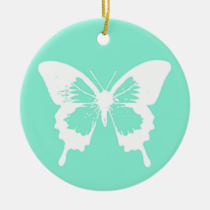 Schmetterlingsskizze, aqua und weiß keramikornament
