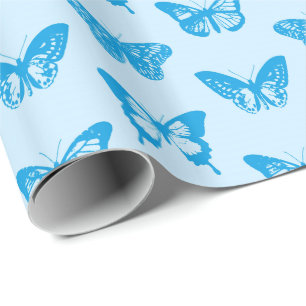 Schmetterlingsskizze, Cerulean und Himmelblau Geschenkpapier
