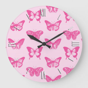 Schmetterlingsskizze, hellrosa und fuchsia große wanduhr